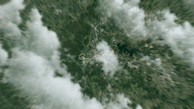 Earth zoom in from outer space to city. Zooming to North America. The animation continues by zoom out through clouds and atmosphere into space. View of the Earth at night. Images from NASA. 4K