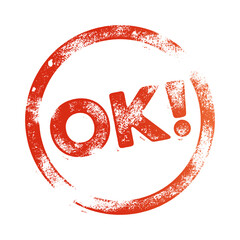 OK - OKAY - Red Grunge Letterpress Stamp - Round Frame