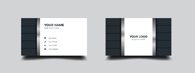 Black and white business card. Luxury and elegant with silver metallic design. Vector illustration print template.