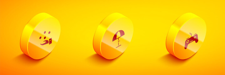 Set Isometric Juggling ball, Sun protective umbrella and Gamepad icon. Vector.