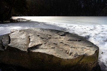 ice on the lake on a stone - Feldsee Feldberg