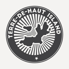 Terre-de-Haut Island round logo. Vintage travel badge with the circular name and map of island, vector illustration.