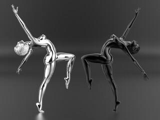 Dancing shiny woman 3D illustration