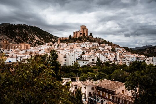 view of the village of Velez Blanco with its imposing renaissance castle in the background