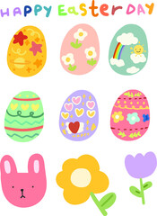 set of eggs and flowers easter day vector element cute illustration for children greeting card 
