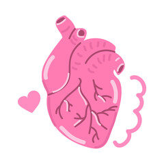 Hand drawn human heart, flat design.