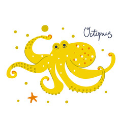 Hand drawn cute Octopus. Nursery design.