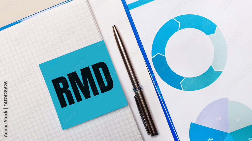 Poster there is a pen between the blue sticky note with the text rmd required minimum distributions