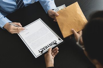 Anti corruption ,Businessmen give illegal or corrupt bribes in brown envelopes to employees to approve projects, Evil planning and illegal activities.