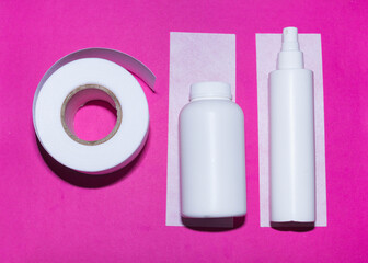 depilatory products sugaring paste depilatory strips on a pink background