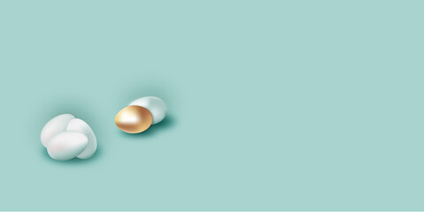 Happy Easter background. Vector illustration. White eggs with a golden egg