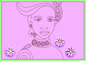 Stylized  abstract woman with flowers. Vector illustration.