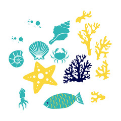 Inhabitants of the deep sea. Vector illustration. For clothing design, souvenir products, children's graphics.