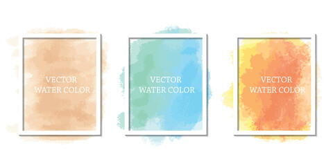 set of vector watercolor template frame background. brown, blue, yellow, red, green