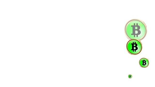 Animated icon with a bitcoin simbol pop-up icons one by one on a white and empty background.