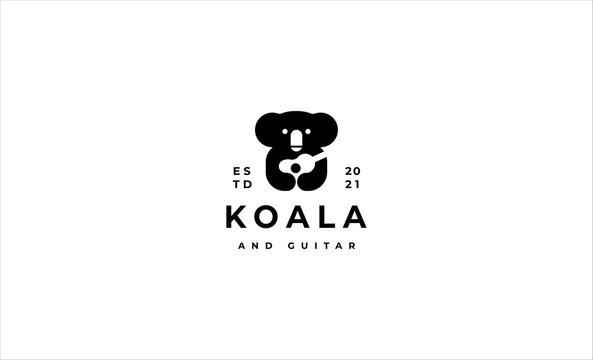 koala with guitar music logo vector icon design
