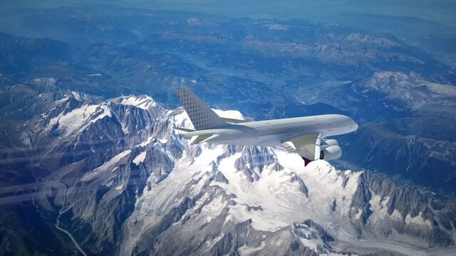 A380 im Flug &uuml;ber den Bergen