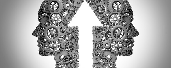 Partnership success mindset growth thinking as a development group business and corporate team training made of gears and cog wheeels