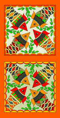Madhubani figures from India. Vector illustrations of various. Can be used as poster, wallpaper and decorations, festival posters, textile, fabric pattern, local souvenirs, board.