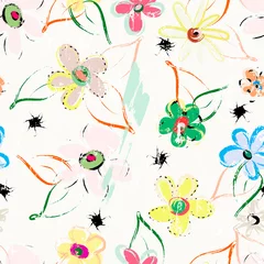 Gordijnen floral seamless pattern background, with brush strokes and splashes, summer flowers © Kirsten Hinte
