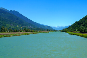 The Adda river along the Sentiero della Valtellina at summer
