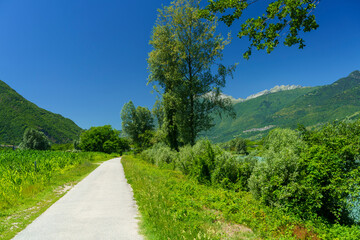 Landscape along the Sentiero della Valtellina, Italy, from the cycleway