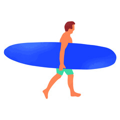 Hand drawn digital vector illustration of man with surfboard simple design