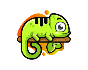 Illustration Vector Graphic Of A cartoon chameleon sitting on a branch