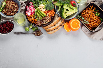 Healthy vegan chickpea, buddha bowl and vegetables