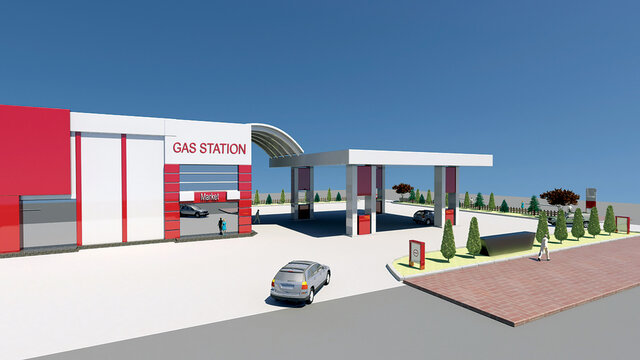 Petrol gas station. Vector  illustration 3d