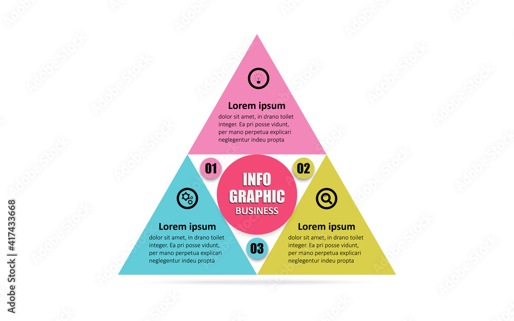 Poster infographic design triangles joined together to create a pyramid 3 point banner. presentation busine