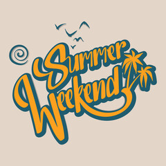 Vector Illustration of Hand Drawn Summer Weekend Lettering. Good for Greeting Card, Cover, Poster, T Shirt, Sticker, and others.