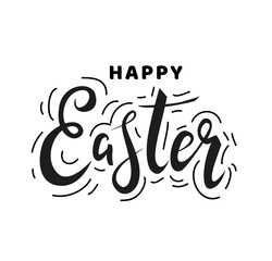 Happy Easter hand drawn lettering card design isolated on white background. - Vector