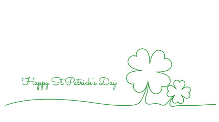 Continuous line drawing of Happy Saint Patrick's Day Irish celebration design with clover leave out line,illustration EPS10.