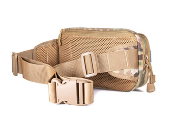 waist military khaki bag isolated on white background
