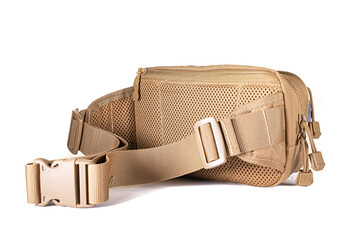 waist military khaki bag isolated on white background