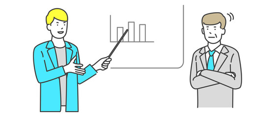 男性コンサルタントのプレゼンを聞くビジネスマン