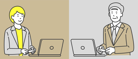 オンライン名刺交換するビジネスマン