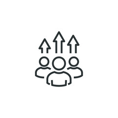 Team growth icon vector, development sign, popularity symbol. Career growth of the company icon. Career success, arrows up. Performance indicator, employee performance