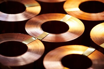 Many rolls of copper, warehouse copper plates.