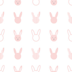 Hand drawn cute bunny face pattern. Seamless vector rabbit background with rabbits for kids design. sketch baby illustration, children design print