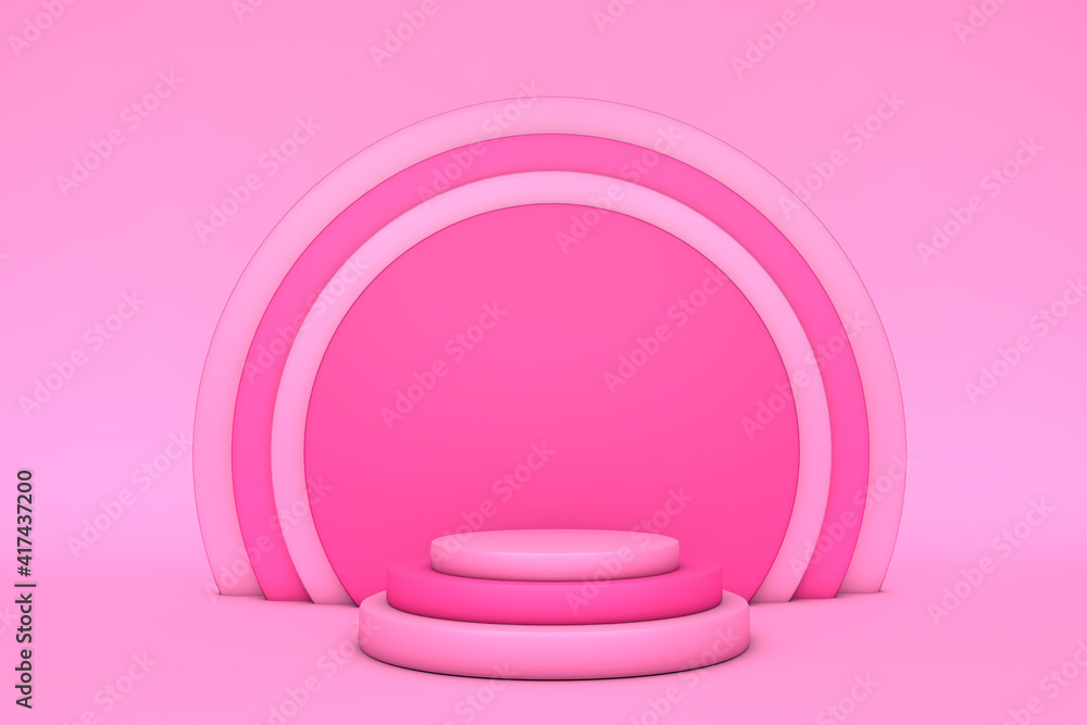 Poster background 3d pink rendering with podium and minimal product scene. abstract geometric shape pink br