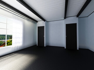 empty room with two doors, 3d
