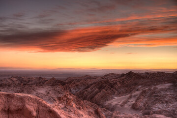 View of Valle de la Muerte after sunset, Valle de la Luna, Atacama desert, Chile