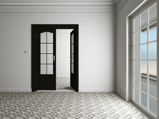part of the empty room with open door, 3d