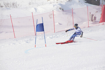 Alpine ski race skier gate - 417438878