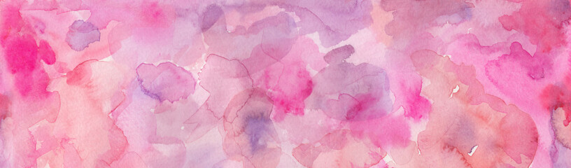 Pink and purple watercolor paint splash or blotch background, blotches and blobs of paint and old vintage watercolor paper texture grain - obrazy, fototapety, plakaty