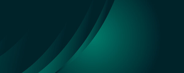Modern simple dark green and black abstract background with wave overlap layer. Dark green abstract background for wide banner