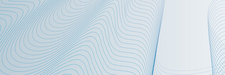 Blue wave lines on white background. Abstract wave element for design. Digital frequency track equalizer. Stylized line art background. Vector illustration. Wave with lines created using blend tool.