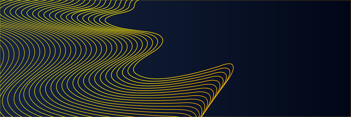 Abstract yellow wave lines geometric on blue background and dynamic curve fluid motion shapes composition. 